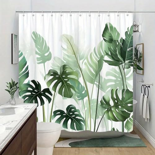 Rideau de douche feuillage vert de haute qualité avec textures botaniques détaillées