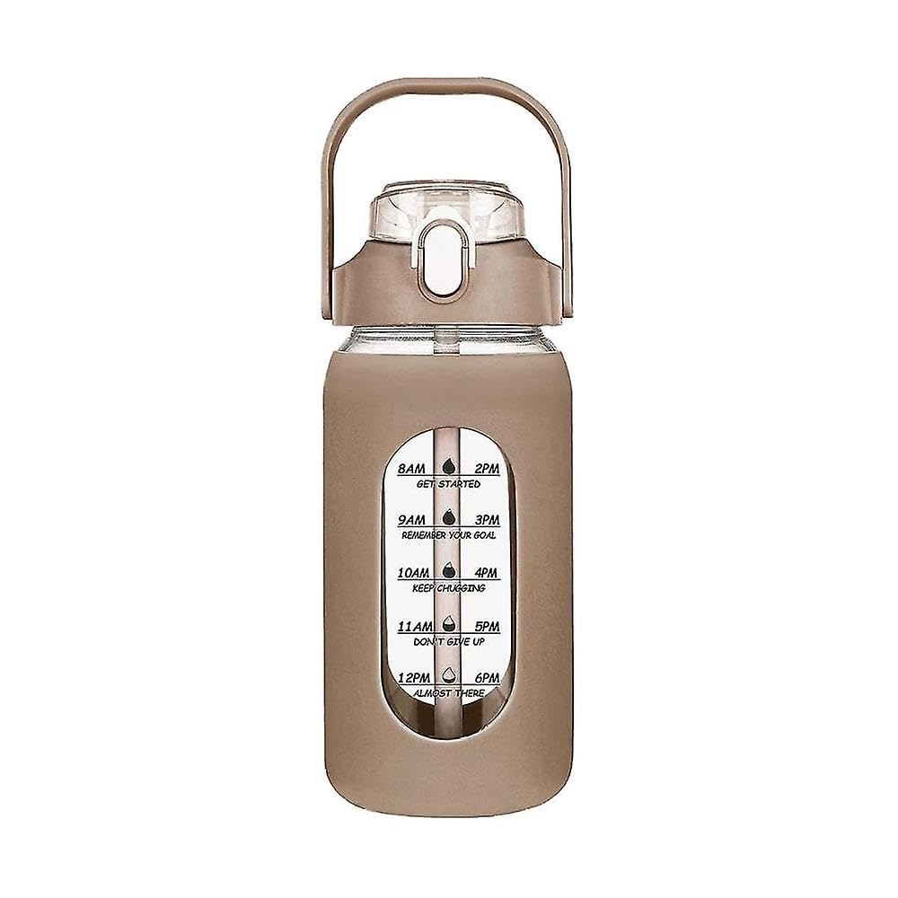 JOYHAPPST 64oz Glass Water Bottles With Straw, Glass Bottle With Silicone Sleeve And Time Marker, For Gym Hom