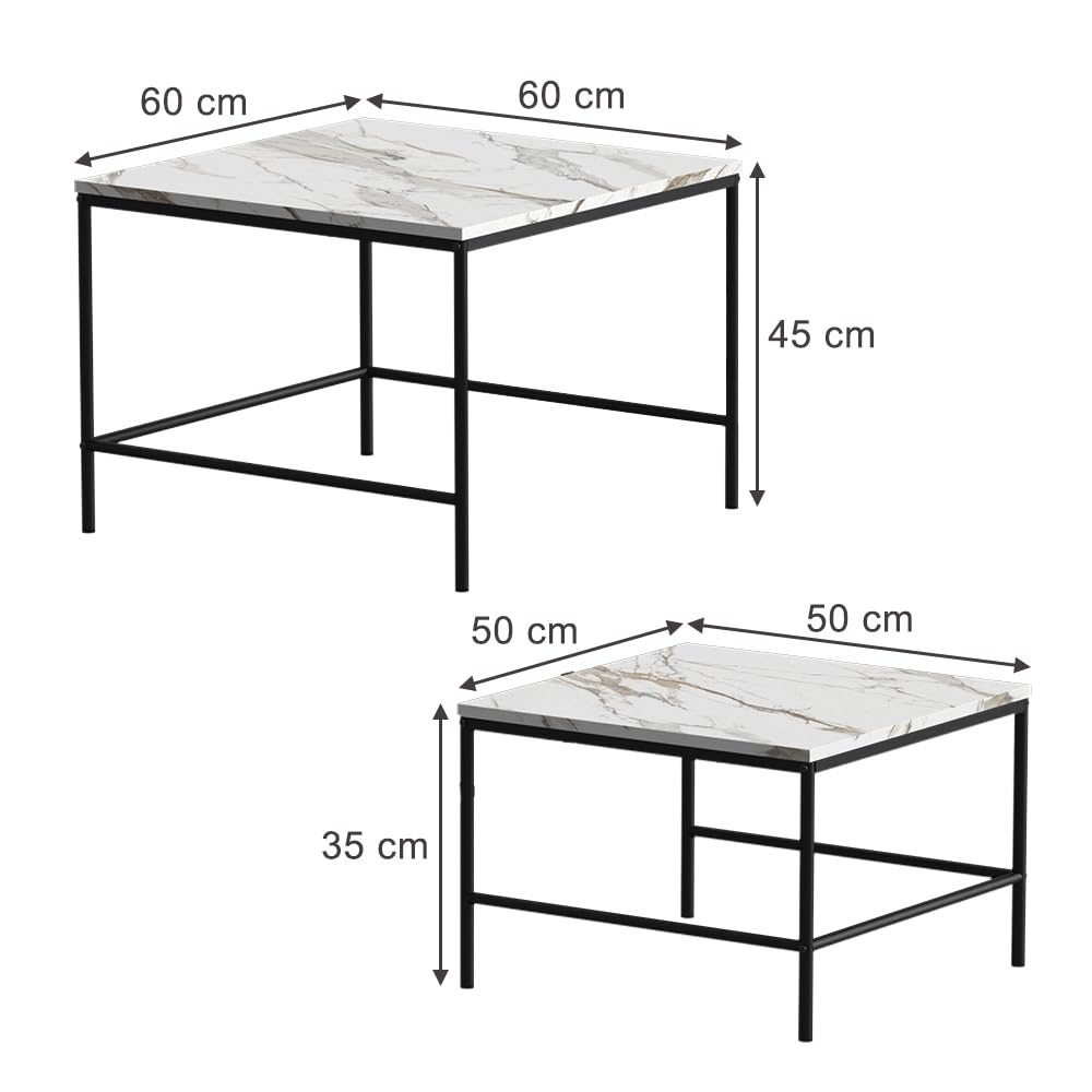 Vicco Couchtisch-Set Ramio, Weiß/Schwarz, 60 x 60 cm 2 Teile, zur flexiblen Nutzung als Ablagefläche oder Beistelltische