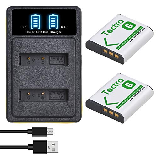 Tectra NP-BG1 NP-FG1 Battery (2 Pack) and Dual USB Charger for Sony Cyber-Shot DSC-H7,DSC-H9,DSC-H10,DSC-H20,DSC-H50,DSC-H55,DSC-H70,DSC-H90,DSC-HX5V,DSC-HX9V,DSC-HX10V