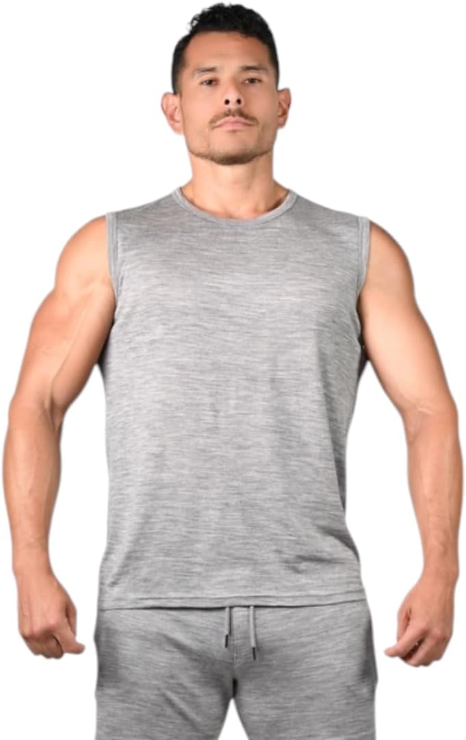 Men’s 100% Superfine Merino Wool Tank Top – Grey, Plastic-Free Performance Wear, Breathable & Odor-Resistant