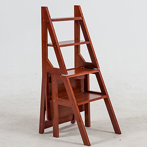 Taburete escalera plegable de bambú DASHADAO color vino tinto con 4 peldaños 4