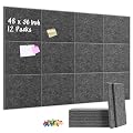 DOLLAR BOSS Felt Cork Board Tiles 48"x36" Bulletin Board, 12 Pcs Dark Grey