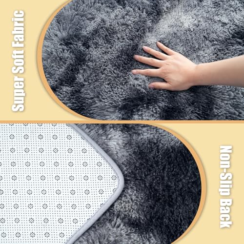 Shag Area Rug for Bedroom 3x5,Tie-Dyed Black Fluffy Area Rugs for Living Room,Soft Fuzzy Rug Non-Shedding Indoor Plush Carpet for Kids Bedroom Nursery Dorm Home Decor