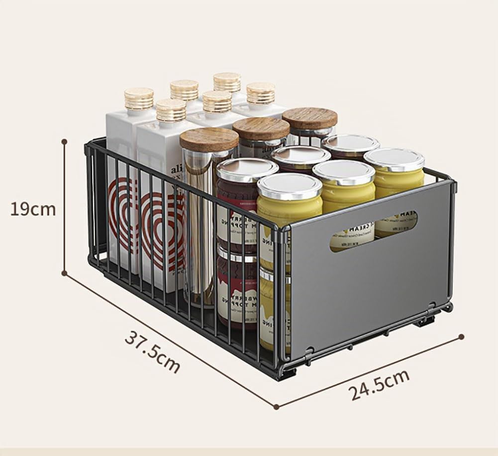 YunNasi Cassetto Estraibile Cucina Cassetto Telescopico Ripia Cassetti Scorrevole Armadio da Cucina Senza Bisogno di Trapano e Chiodi (Nero, 2 pezzo 38D X 25W X19H CM)