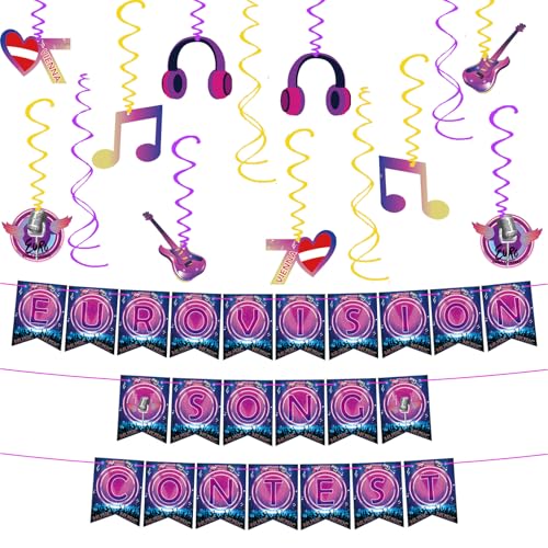 Eurovision Party Decorations 2026 Eurovision Song Contest Decorations for Garden Bar Restaurant 70th Anniversary Eurovision Party Pack Supplies