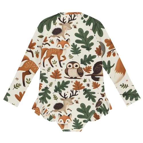 Girls One Piece Swimsuits Long Sleeve Swimsuit Zipper Bathing Suits Forest Animals Fox Deer Hedgehog2