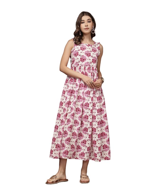 New Cotton Floral Printed Floral Printed Flared Maxi Dress for Women | Women Maxi Length Dress-image-20