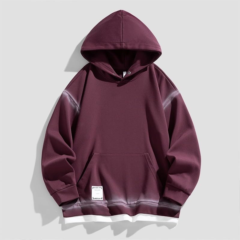 Men's American Style Fake Two-Piece Hoodie Loose Fit Long Sleeve3