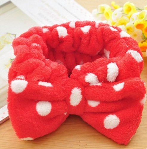 ANKKO Lovely Coral Fleece Bowknot Bow Makeup Cosmetic Shower Elastic Hairband