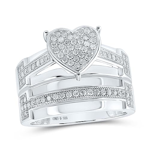 Jewels By Lux Sterling Silver His Hers Round Diamond Heart Matching Wedding Set 7/8 Cttw, Womens Size 5-9, Mens Size 8-122