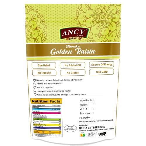 Image of Ancy Munakka 500 Grams (250 Grams X 2) - Golden Raisins | Abjosh Munakka | Boost Immunity & Vitality | Sweet Fruity Taste and Soft Chewy Texture | Healthy Snack for Kids and Office Workers