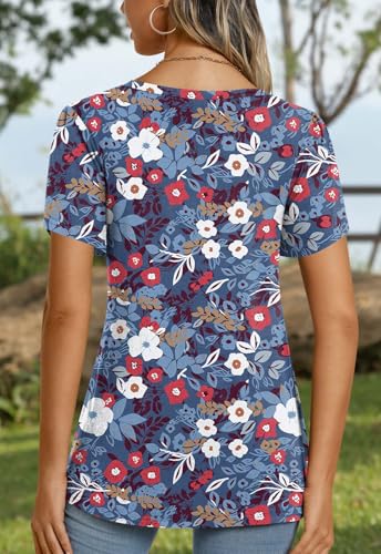 Image of CATHY 2026 Women Tops Summer Short Sleeve Tunic V Neck T-Shirts Loose Casual Floral Blouse S-4XL