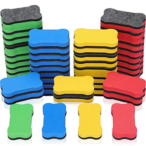 Tmand 48 StüCk Magnetischer Wei?e Tafel Radiergummi BüRo-Radiergummis Knochen Trocken Radiergummis Fit für Schule, Haushalt und BüRo, Rot, Gelb, Blau und GrüN