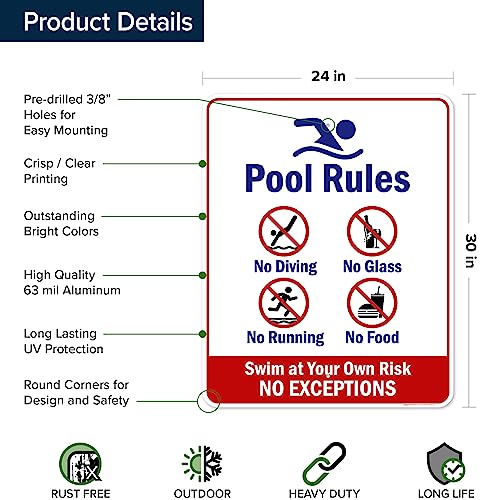 Señal de piscina Swim at Your Own Risk 24x30 pulgadas miniatura 6