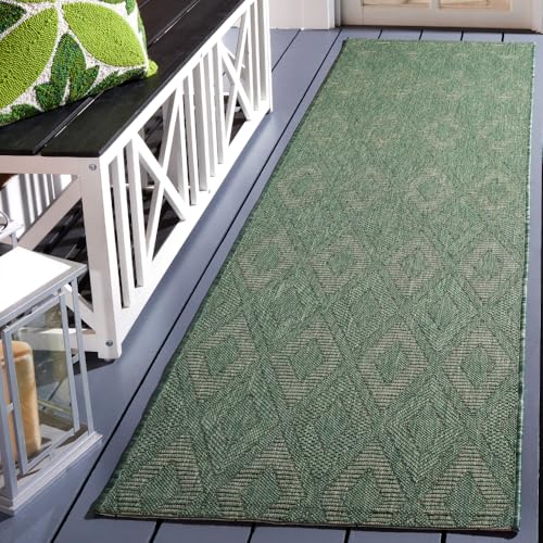SAFAVIEH Washable Rug Outdoor Courtyard Collection - 2'3" x 8' Runner, Dark Green & Beige, Non-Shedding & Easy Cleaning, Ideal for Patio, Entryway, Mudroom, Hallway, Kitchen (CY6522-32222)