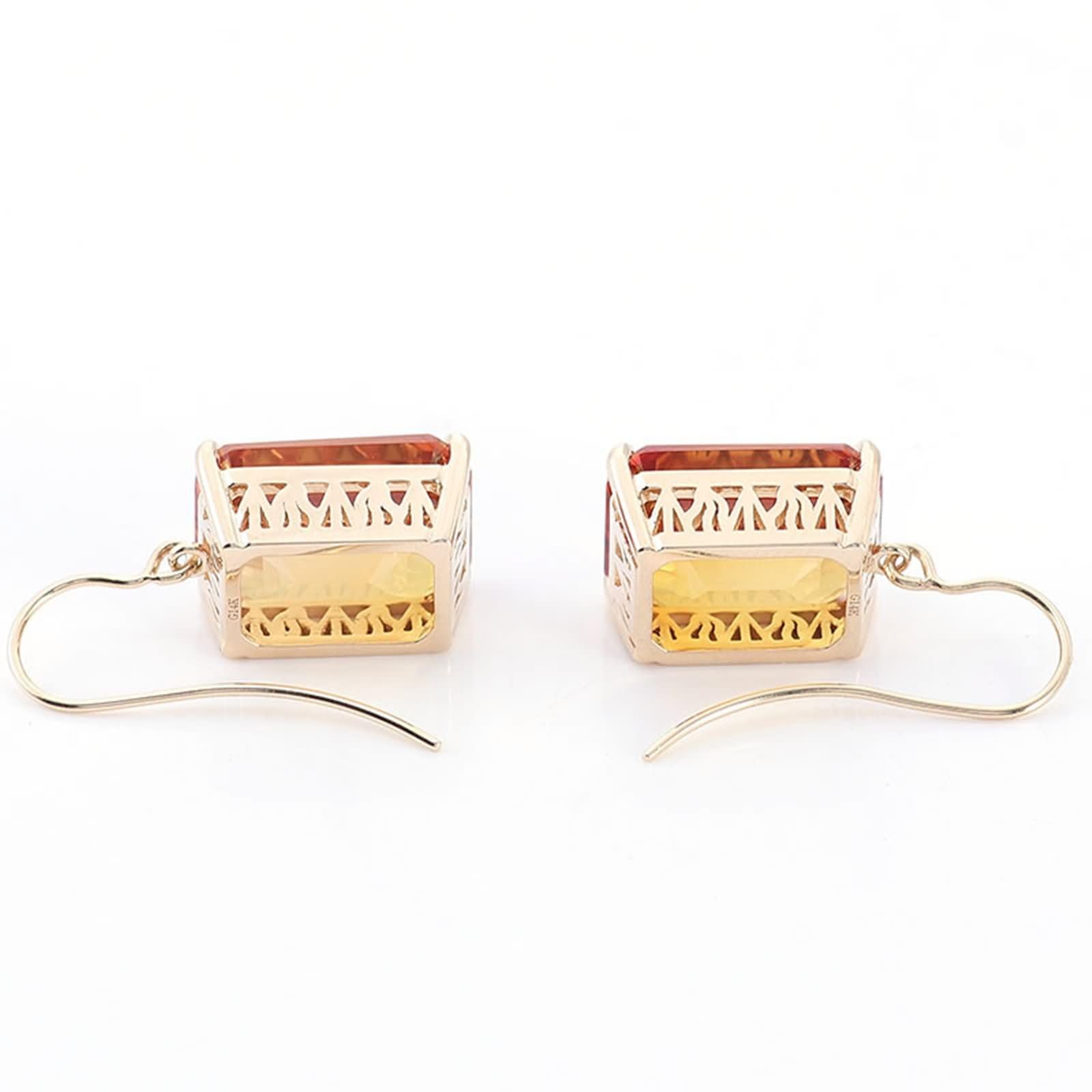Pendientes de Oro Amarillo de 9 K / 14 K / 18 Kt para Mujer, 4 Garras Rectángulo con Moissanita, Pendientes de Mujer Boda Colgantes Oro Champán