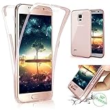 Kompatibel mit Galaxy S5 Hülle,Galaxy S5 Neo Hülle,Full-Body 360 Grad Klar Durchsichtige TPU Silikon Hülle Handyhülle Tasche Case Front Back Double Beidseitiger Cover Schutzhülle/S5 Neo,Rose Gold