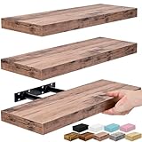 Sorbus Floating Shelves for Wall – 16 Inch Floating Shelf for Kitchen, Bedroom, Living Room, Bathroom, Home & Wall Decor - Mounted Bathroom Shelves with Invisible Brackets (Mahogany, 3 Pack)