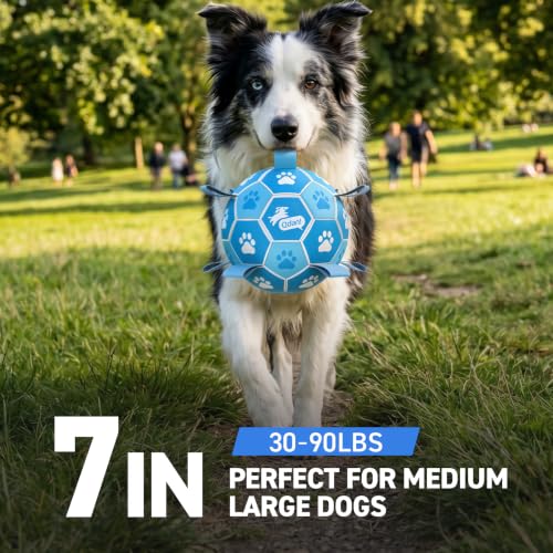 Image of QDAN Dog Soccer Balls Toys : Premium Dog Soccer Ball with Straps, Outdoor Dog Toys, Pet Training Soccer for Medium Large (7 Inch)