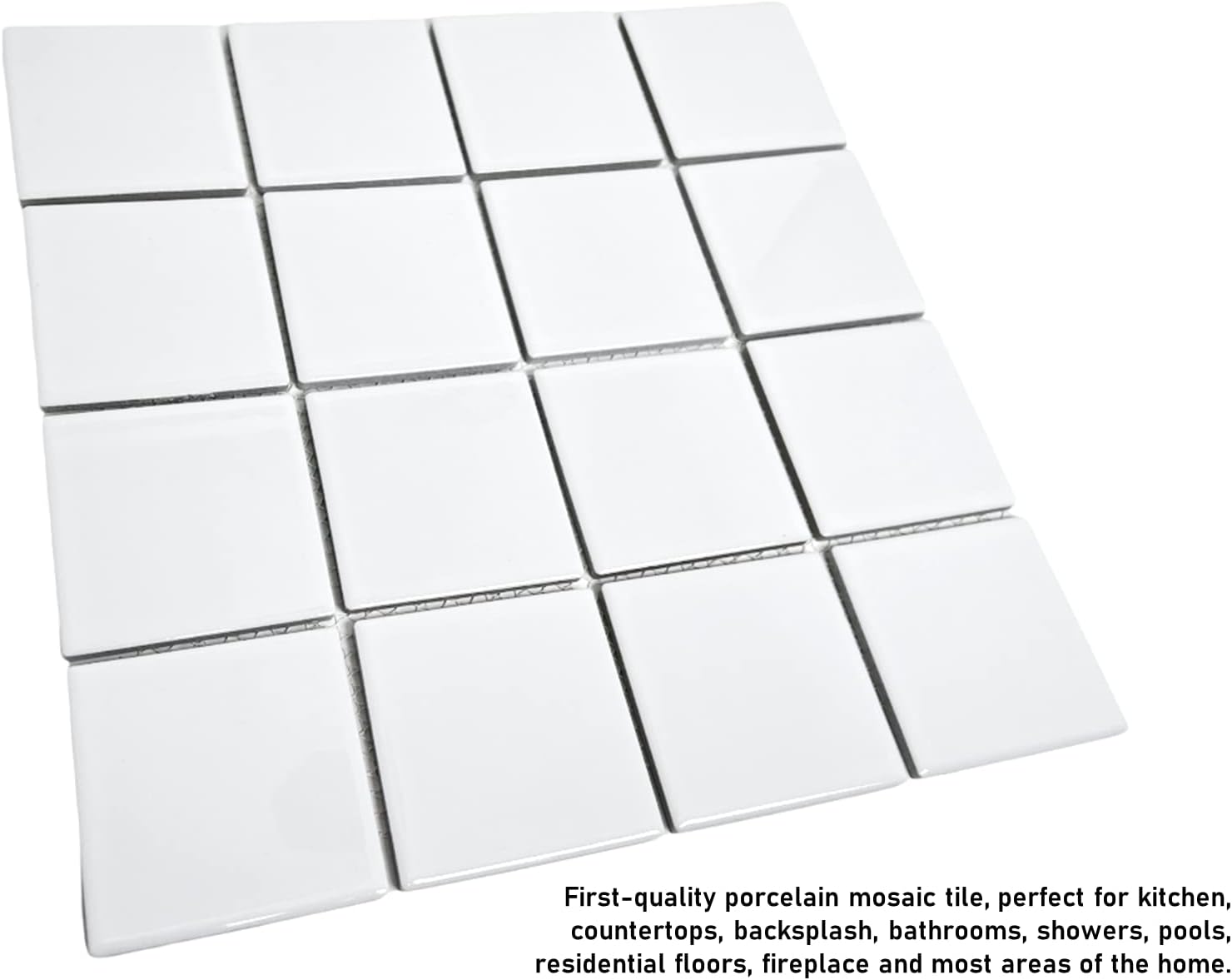 Tenedos 5 sq.ft. White 3x3 Porcelain Tile – Polished Square Mosaic for Kitchen Backsplash, Bathroom Walls, Showers, Countertops, Pools, Spas & Decorative Accents