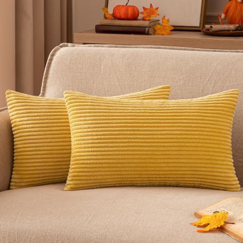 EMEMA Kissenbezug 30x50 Herbst Kordsamt Kissenbezüge Strohgelb Dekokissen | Sofakissen Cord Kissenhülle Zierkissenbezug Kord Dekorative Weiche für Sofa Wohnzimmer Schlafzimmer 2er