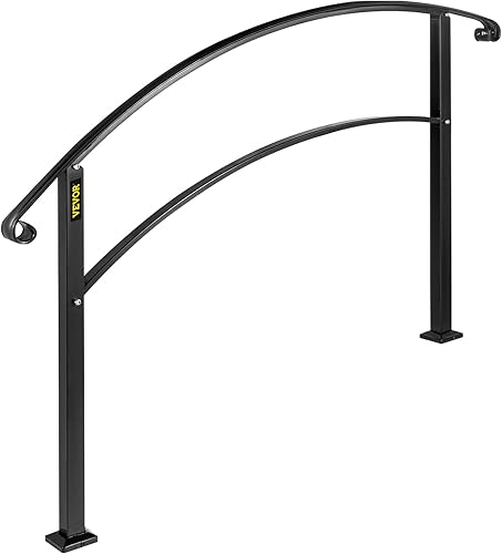 Miniatura 8 de Happybuy Pasamanos para escalones al aire libre, barandilla de escalera para exteriores de 1 o 3 escalones, pasamanos de hierro forjado negro,