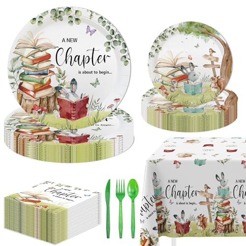 MEHOFOND 145 PCS Book Themed Disposable Paper Plates Set A New Ch...