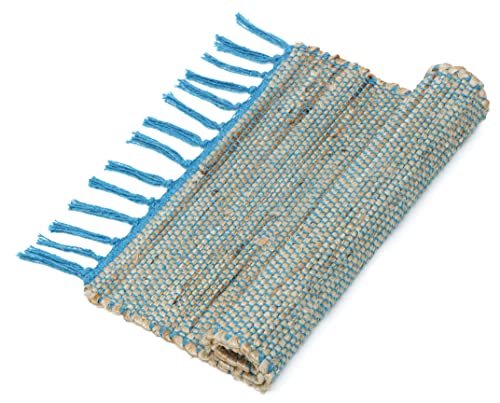 Image of The Home Talk Hand-Made Tablemat - Vintage Mats for Parties, Dining Table, Coasters - Decorative Placemats - 100% Jute Natural Fibers - Pack of 4 (13 x 19 Inches - Turquoise)