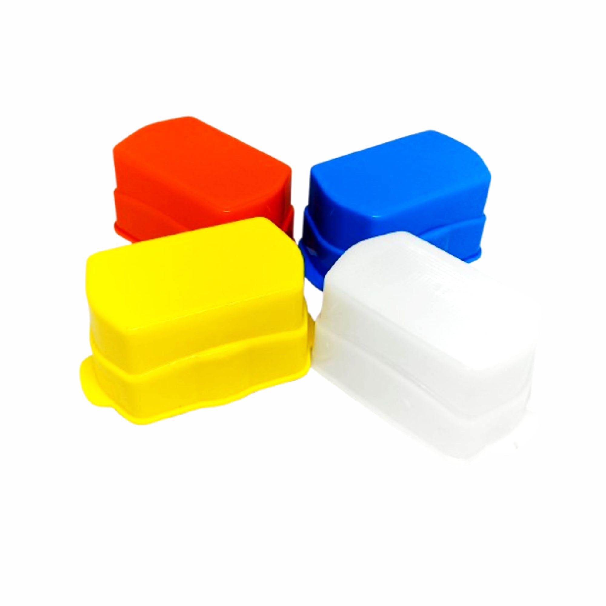 FOTOKINA Universal Flash Bounce Diffuser Omni Reflector for On/Off-Camera Flash Gun, 4-Piece Set (Blue, Orange, Yellow, White) – Softens Light for Speedlight & DSLR Cameras, Perfect for Photography