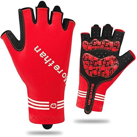 HNOOM Cycling Gloves, Bike Gloves MTB Gloves Gel Pad Shock-Absorbing, Anti-Slip Mountain Bike Gloves, Breathable Half Finger Bicycle Biking Gloves for Men & Women (Red, XL) Cover