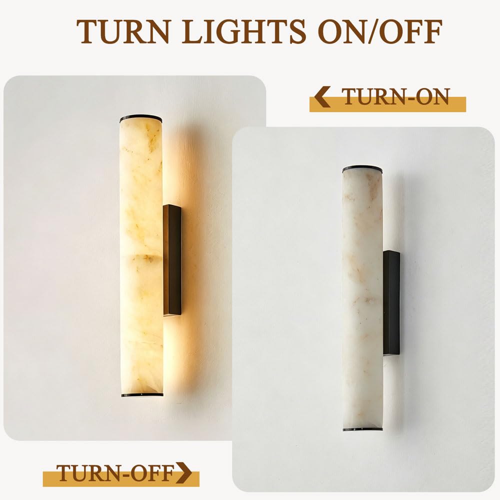 Applique da parete cilindrica in alabastro da 19,7 pollici, lampada da parete moderna industriale per interni, lampada da parete con cablaggio fisso in marmo naturale, apparecchi di illuminazi