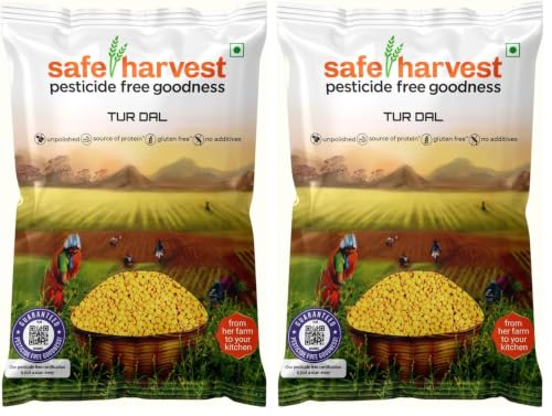 Image of Safe Harvest Unpolished Tur Dal /Arhar Dal | Pesticide-Free | Protein-Rich & Vegan | Natural & Chemical-Free | Sourced from Women Farmers | Tested for 231 Pesticides | 1 kg (Pack of 2)