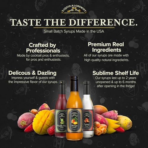 Image of Liquid Alchemist Margarita Mix Trio Pack - Prickly Pear, Mango & Spicy Syrup | Our Small Batch Margarita Mixers Use Real Ingredients Perfect for any Cocktail Syrup Enthusiast (3 Pack, 12.7 oz Bottles)