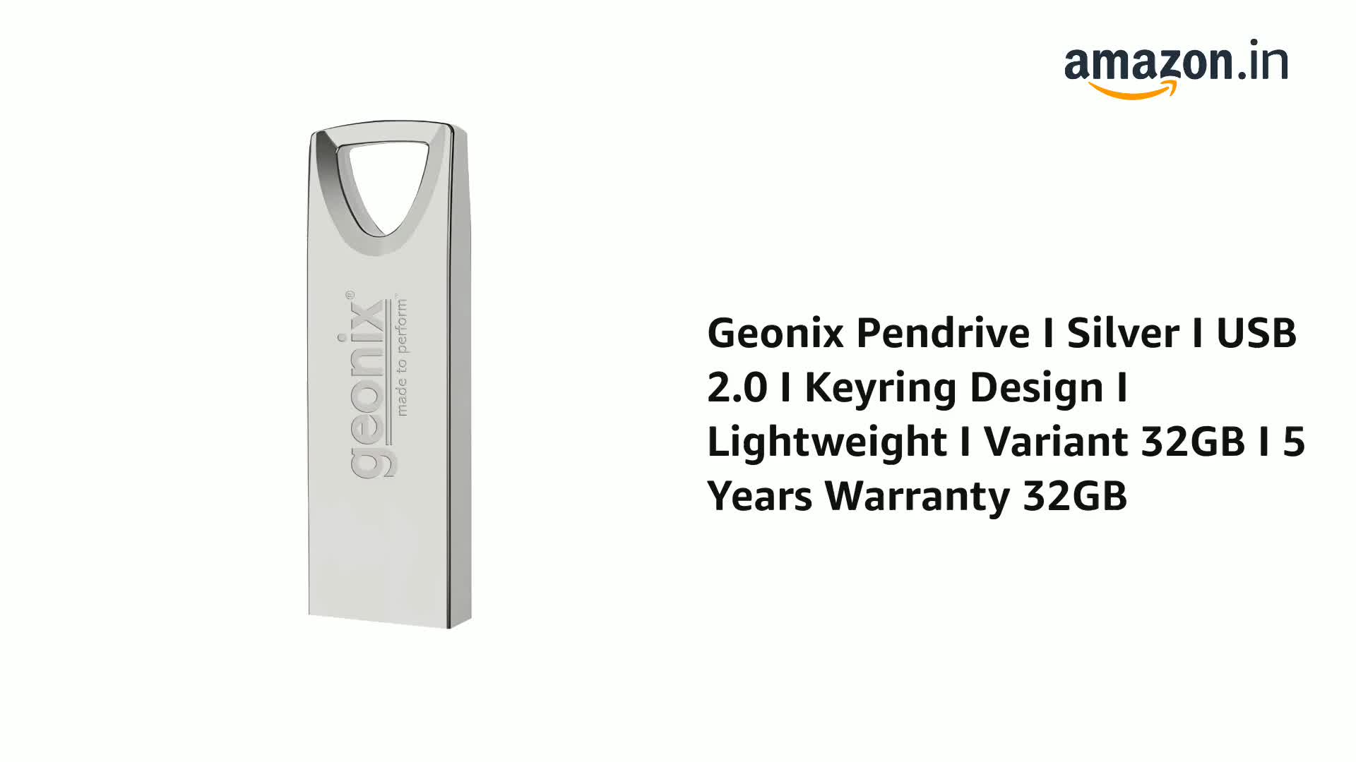 Geonix Pendrive I Silver I USB 2.0 I Keyring Design I Lightweight