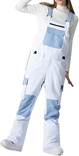 Babero de esquí para mujer, pantalones de esquí con baberos para mujer, con bloqueo de color, impermeables, pantalones de esquí de nieve, resistentes al viento, cálidos, transpirables, con múltiples