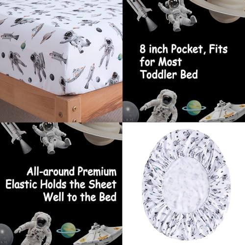 Image of lasoftan Toddler Bedding Set, 4 Piece Bed-in-a-Bag Toddler Bed Comforter Sets for Girls, Toddler Bed Set, Astronaut Printed, Machine Washable