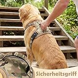 Funfox Hundegeschirr Mittelgroße Hunde [L] - Verstellbares Anti-Zug Brustgeschirr mit Griff & Reflektorstreifen, Atmungsaktives No Pull Hundegeschirr für Grosse/Kleine Hunde Outdoor Tarnbraun