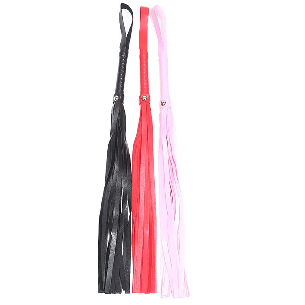JIHUOO 3 Pcs PU Leather Horse Whips Horse Riding Crop Costume Whip Jump Bat Couples for Adults, Multicolor, 60cm long - Image 2