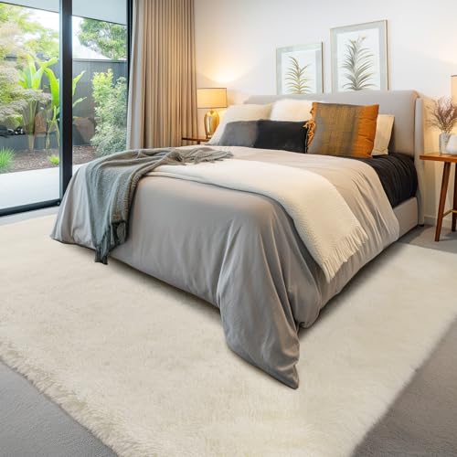 Sour Lemon Hochflor Teppich Creme Teppich Wohnzimmer 120x160 Waschbar Anti-Rutsch Extra Große Teppiche Schlafzimmer Flauschige Moderne Teppiche Matte Teppichen für Schlafzimmer Kinderzimmer