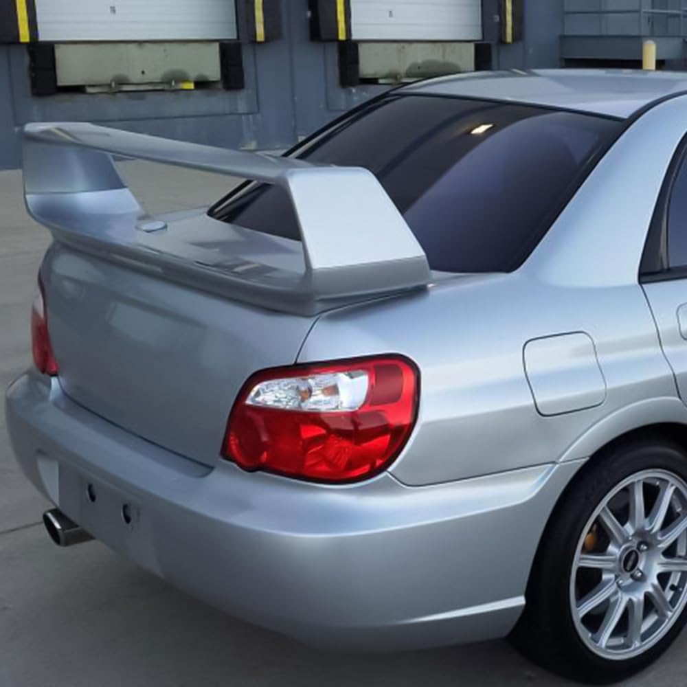 Fit 2002-2007 Subaru Impreza WRX Sedan Trunk Spoiler STI Style Painted #01G | IKON MOTORSPORTS with 3rd Brake LED Light Paint #01G Platinum Silver Metallic ABS Plastic Rear Trunk Lid Spoiler  product thumbnail 5