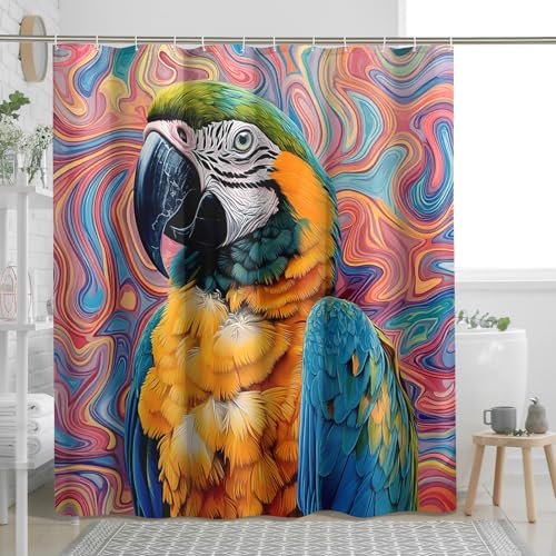 Rideau de douche amusant et amusant en forme de perroquet, rideaux de douche esthétiques pour salle de bain, bain d'oiseaux, ensemble d'accessoires de...