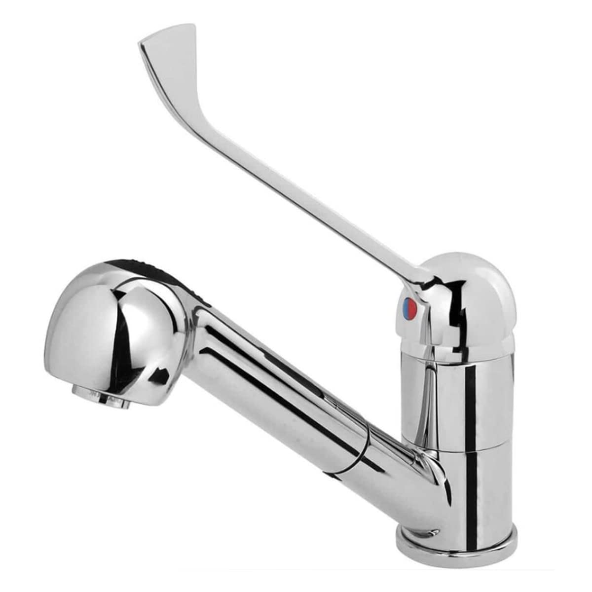 GOLDMAN SERVICE Grifo de Cocina extraíble spray ducha - Monomando Gerontológico palanca larga codo - Uso doméstico medical sanitario hospitales laboratorios hostelería industria