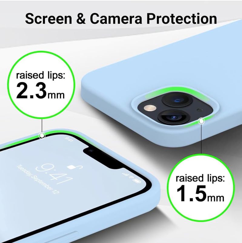 Image of Premium Liquid Silicone Case for iPhone 14 - Slim Full Body Protective Back Cover with Soft Microfiber Lining, Anti-Slip Grip Scratch Resistant Phone Case (Sky Blue)