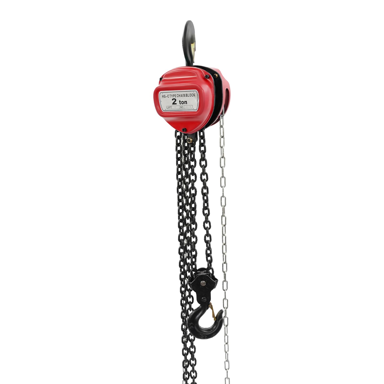 Handkettenzug, 2-Tonnen-Kettenzug mit G80-Kette 6 m Hubhöhe, Manueller Kettenzug mit 360° drehbarer Haken Seilzug für leichtes Heben Flaschenzug (Rot)