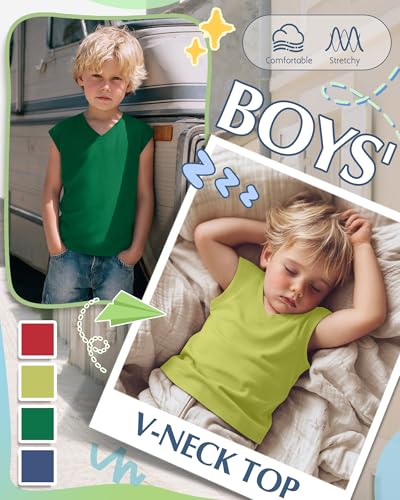 Image of Halfchet 4 Pack Toddler Boys Sleeveless Shirts | 4 Pack, Toddler Boys Sleeveless Shirts, Cotton Tank Tops, V Neck, Summer Basic Tees, Baby Boys 18M-5T