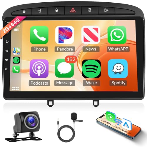 Radio Android 9" Para Peugeot 308/408 (2007-2013) | 4GB RAM + 64GB ROM | CarPlay Y Android Auto Inalámbricos | GPS, WiFi Y Cámara De Reversa