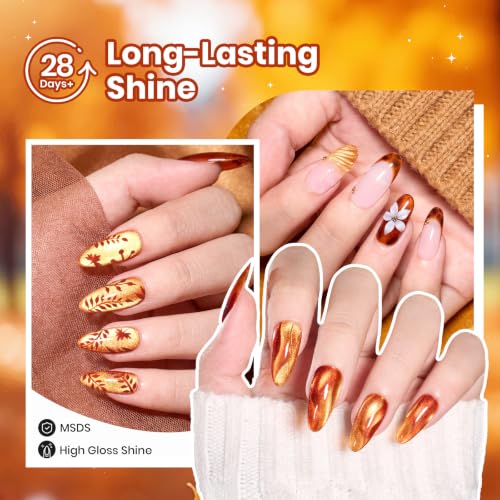 Image of Beetles Fall Gel Nail Polish - 6 Colors Cat Eye UV LED Soak Off Manicure Set with Magnet, Orange Copper Brown Red Glitter Shades 7.5ml