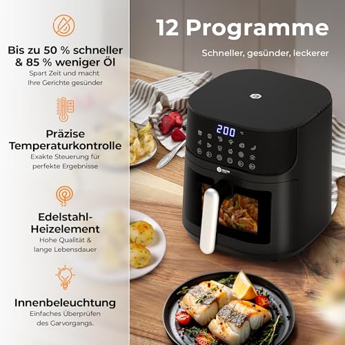 Balter Heißluftfritteuse Airfryer, 5,5 L, Friteuse Heissluftfritteuse XXL mit Sichtfenster, 12 Programme, all-in-1 Air Fryer, inkl. 100 Rezepte, HL-551T 3