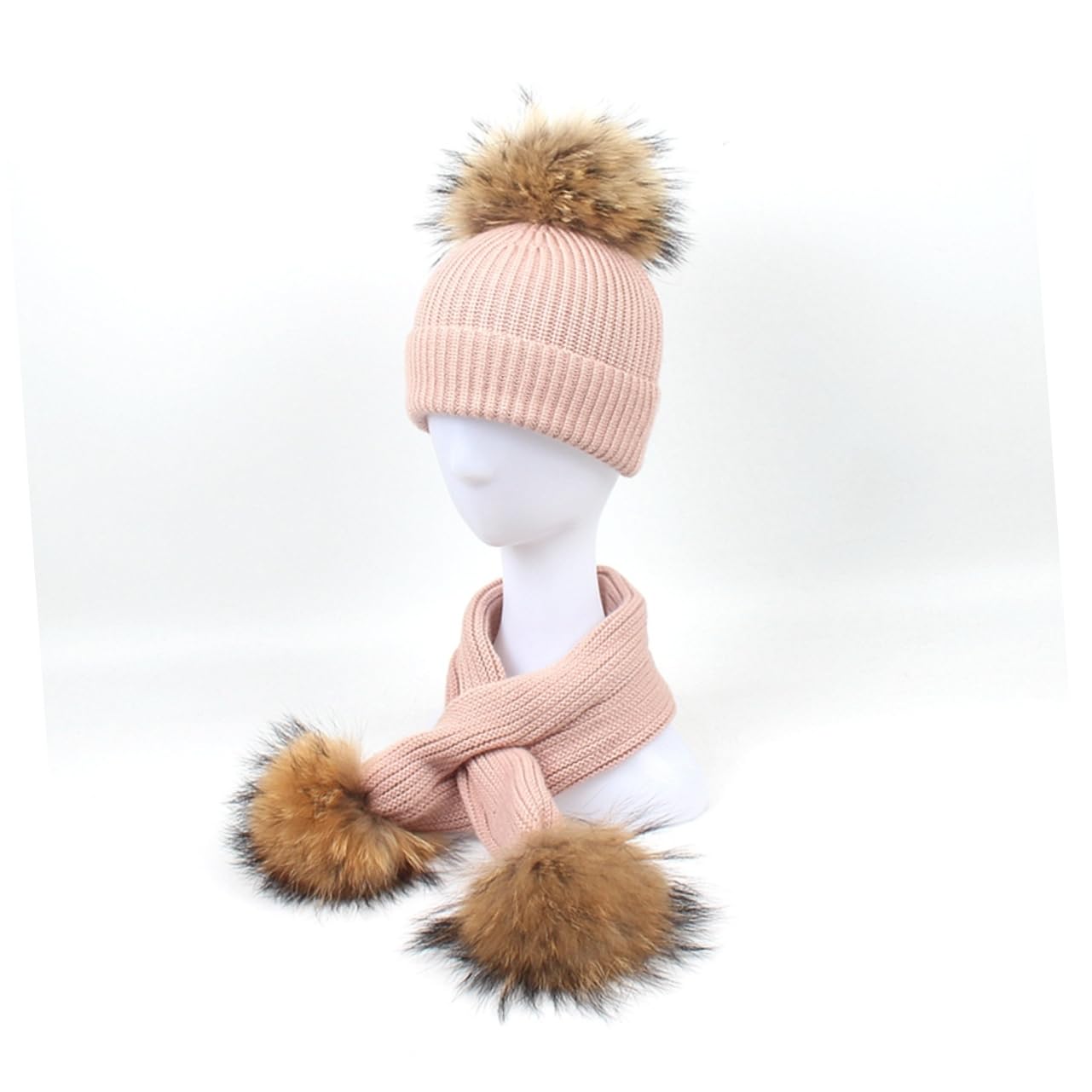 FOMIYES Cappello e Sciarpa in Lana 2pezzi per Ragazzo Ragazza Bambine Autunno Inverno Caldo Set per Ragazzi Ragazze Pompon Color Rosa per Natale Compleanno